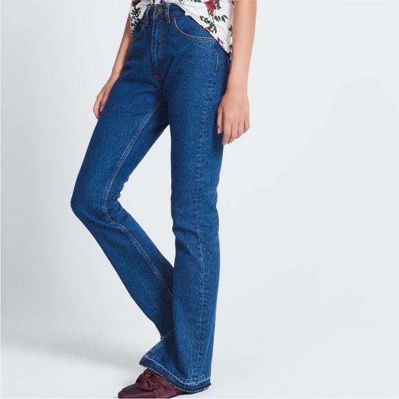 Sandro Paris Vicky Medium Wash Split Distressed Hem Straight Jeans Size 34 - Picture 1 of 7